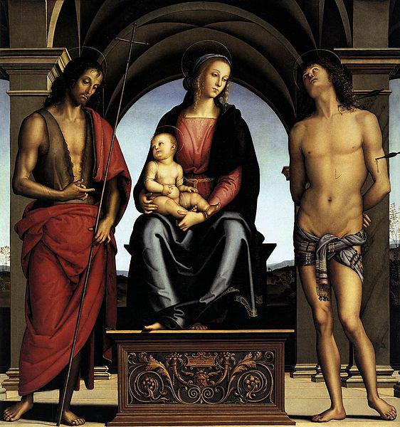 Pietro Perugino The Madonna between St John the Baptist and St Sebastian oil painting picture